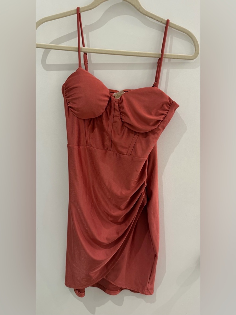 Rust Red Draped Bodycon Dress with Built-In Bust